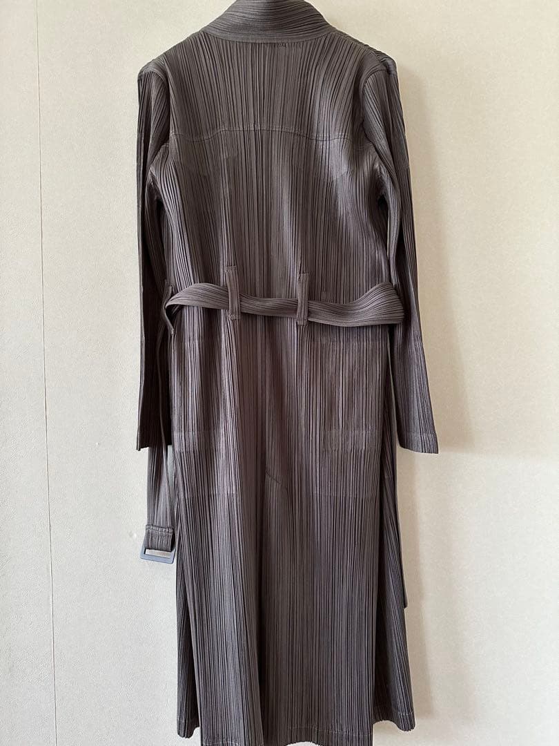 PLEATS PLEASEベルト付きロングコートカーディガン✳︎グレー