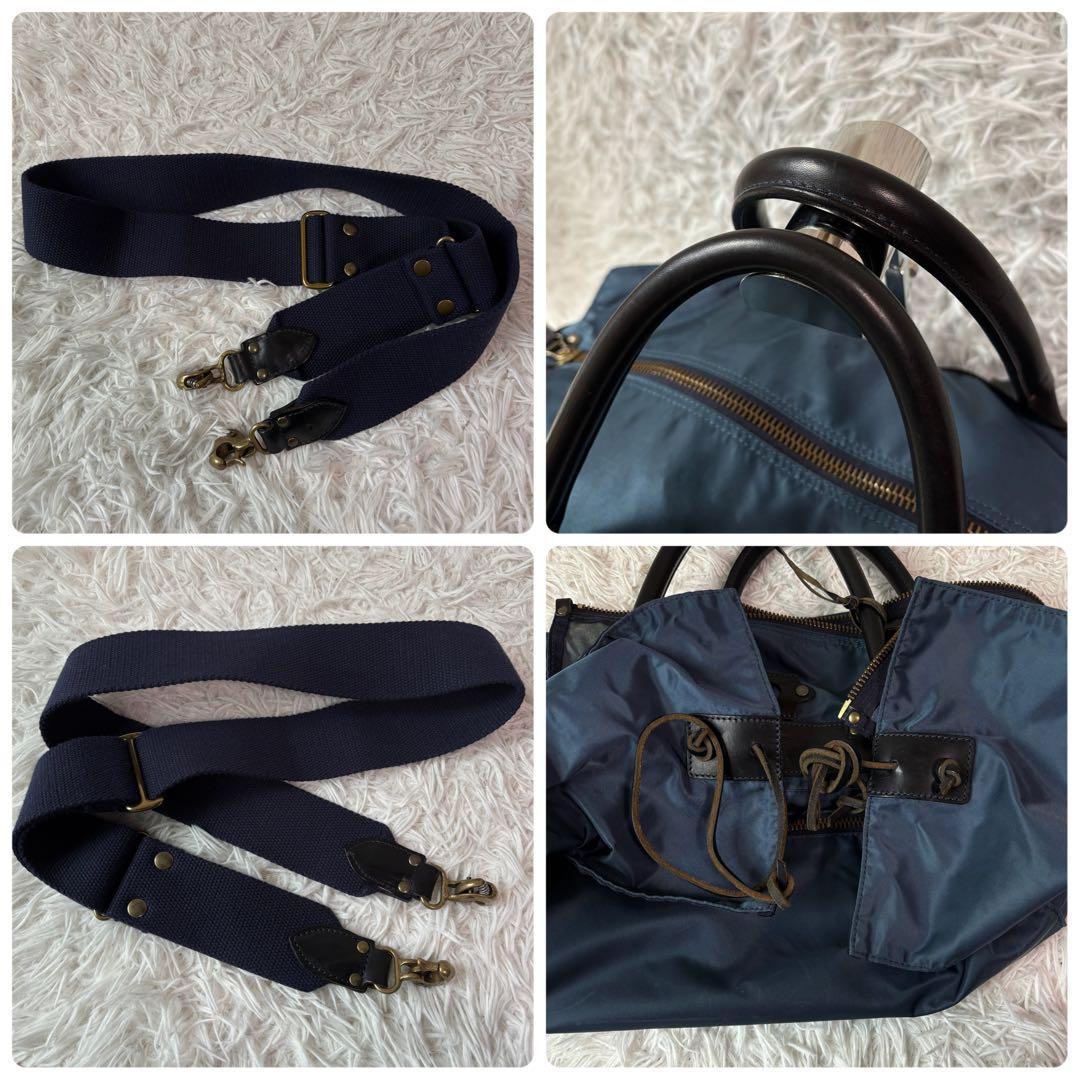 極美品/別売の底板付✨フェリージ ボストンバッグ 2way 大容量 P4 青