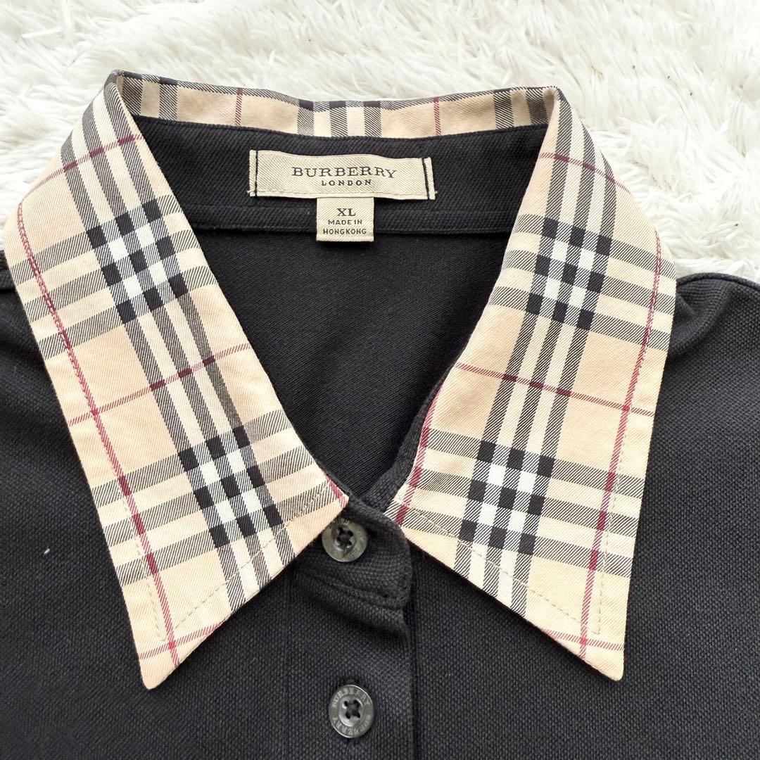 Burberry チェック襟 ポロシャツ XL 大きいサイズ　黒