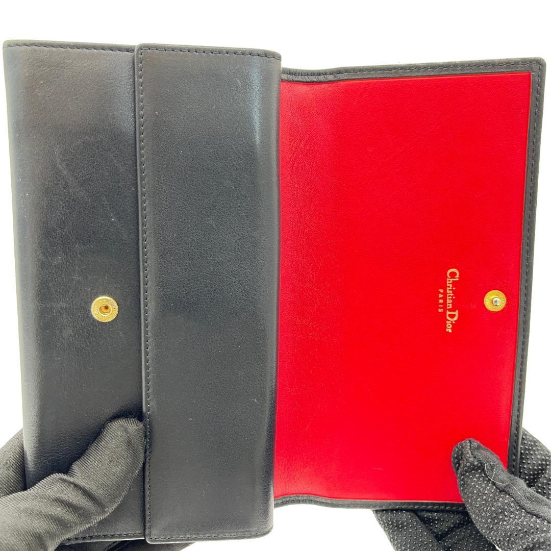 クリスチャンディオール レザー 長財布 ロングウォレット ブラック×レッド
