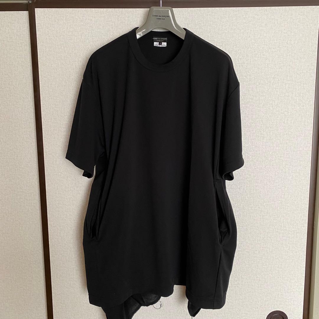 コムデギャルソンオムプリュス 25SS ポリエステル フラシ布Tシャツ ブラック