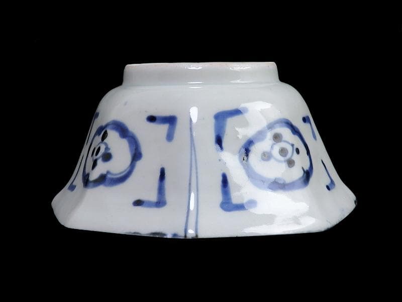 古伊万里　染付　雪輪に柘榴の図　八角深鉢　E623A-fbnc