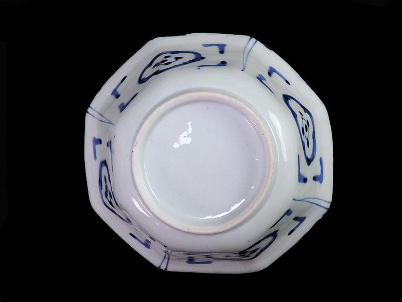 古伊万里　染付　雪輪に柘榴の図　八角深鉢　E623A-fbnc