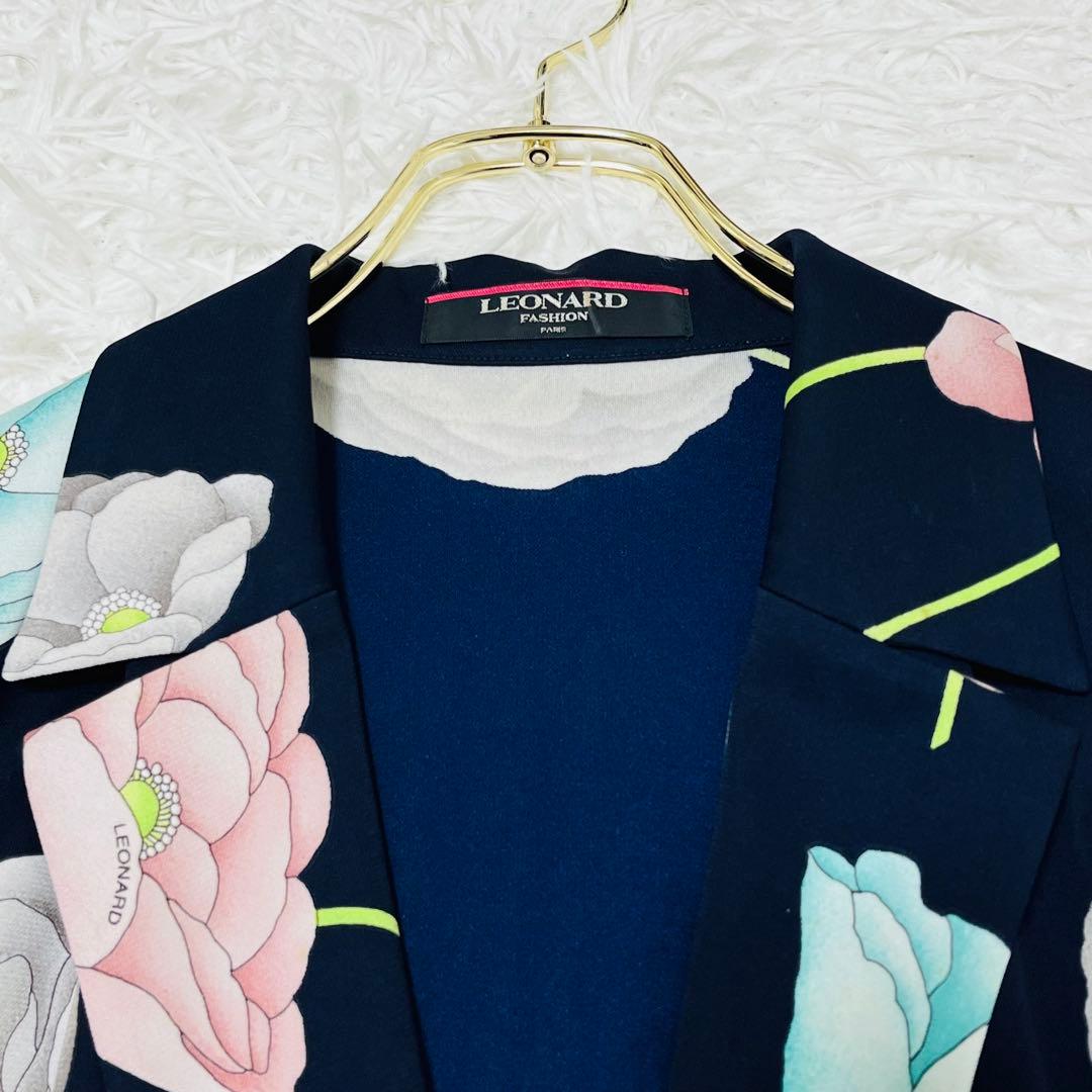 LEONARD レオナール カンカン素材 花柄 ジャケット ストレッチ L