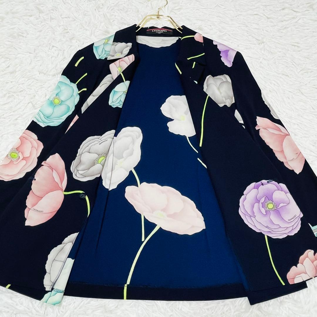 LEONARD レオナール カンカン素材 花柄 ジャケット ストレッチ L