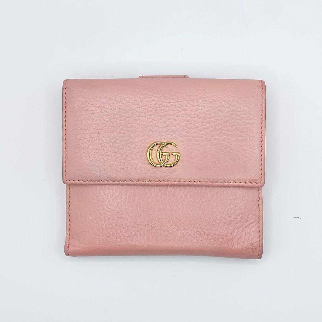GUCCI グッチ ピンク レザー 二つ折り 財布 マーモント