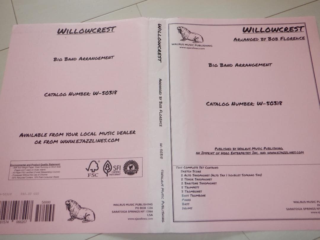 ビッグバンド楽譜「WILLOWCREST」BOB FLORENCE