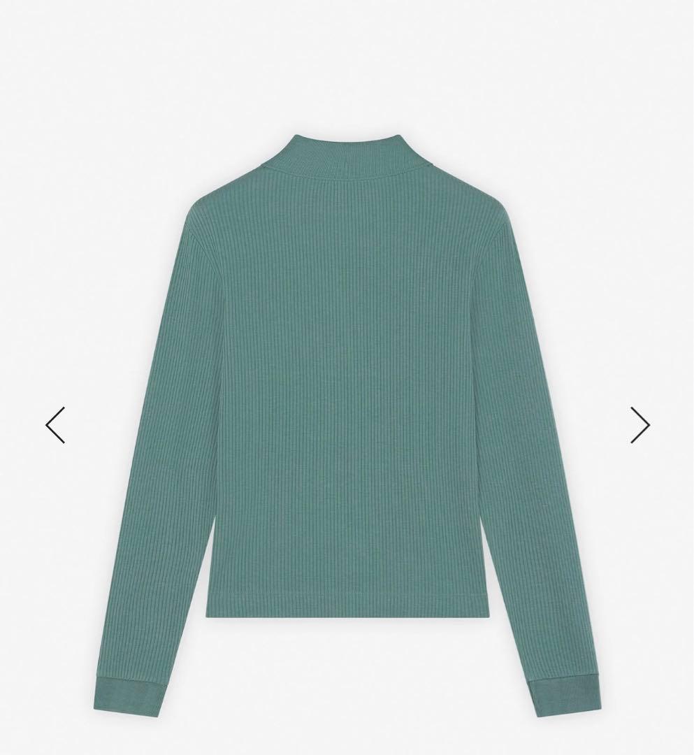 メゾンキツネ　リブ編み長袖ポロシャツ 緑色 maison kitsune