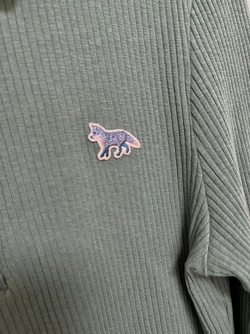メゾンキツネ　リブ編み長袖ポロシャツ 緑色 maison kitsune