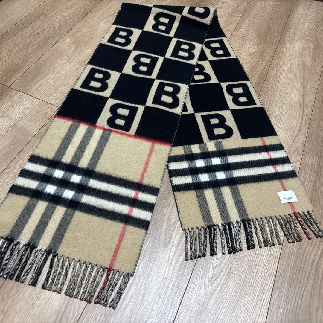 【極美品】BURBERRY ロゴチェック TB マフラー ベージュ