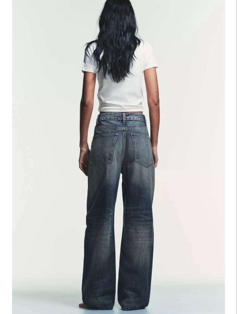 ZARA TRF ミッドライズ折り返しウエストデニムパンツ　EU32(5号)