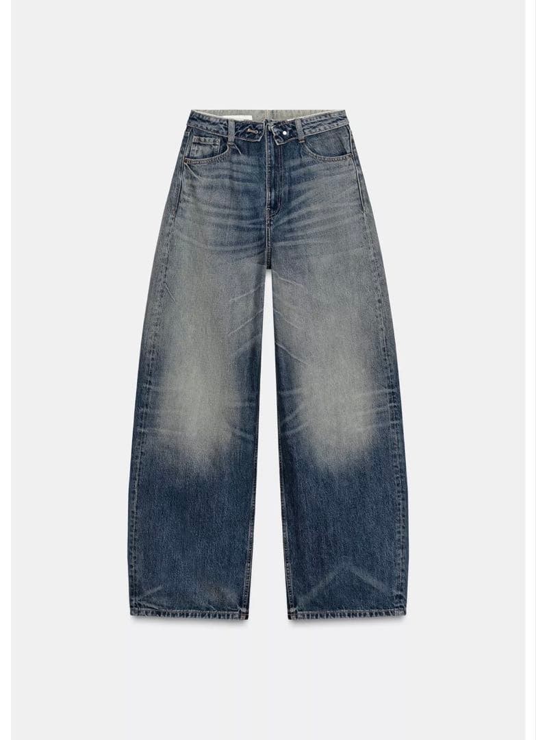 ZARA TRF ミッドライズ折り返しウエストデニムパンツ　EU32(5号)