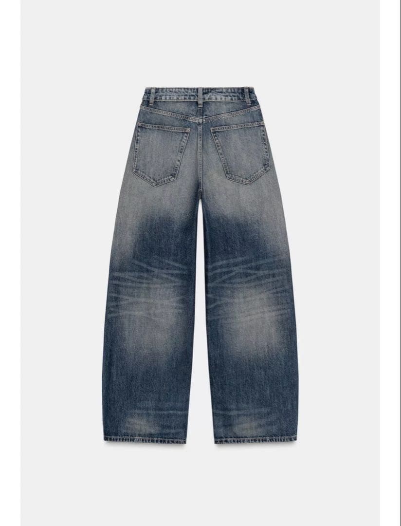 ZARA TRF ミッドライズ折り返しウエストデニムパンツ　EU32(5号)
