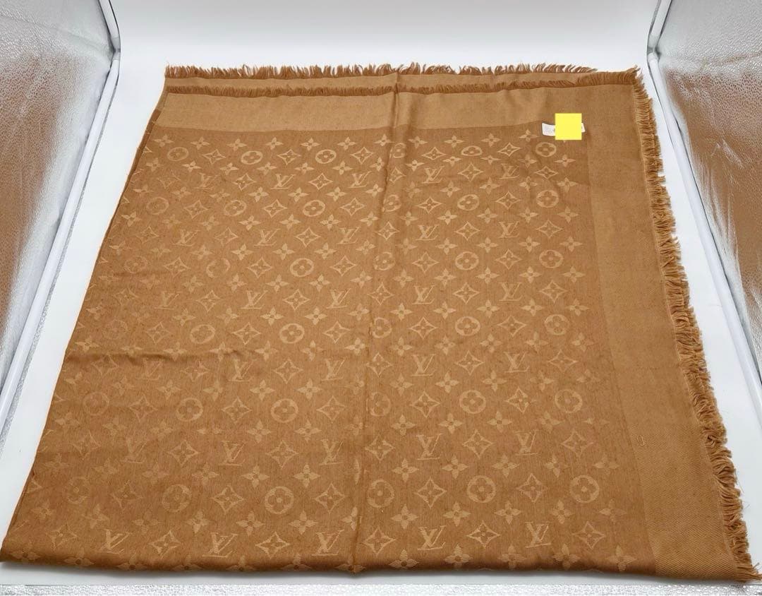 ルイヴィトン モノグラム　総柄　ショール　大判ストール　マフラー　フリンジ　茶色