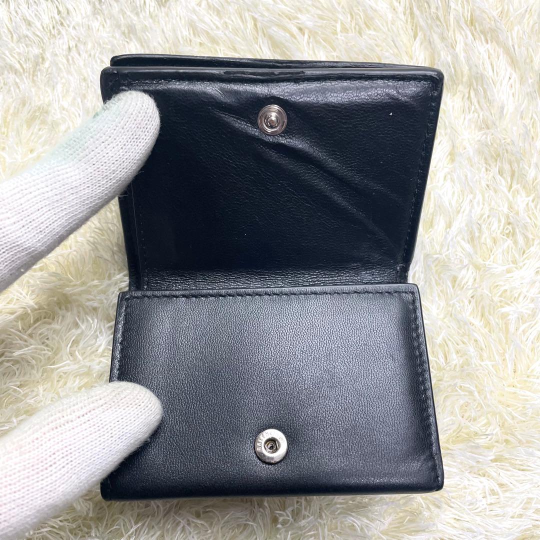 箱 保存袋付き 美品 バレンシアガ 三つ折り財布 コンパクト レザー ブラック