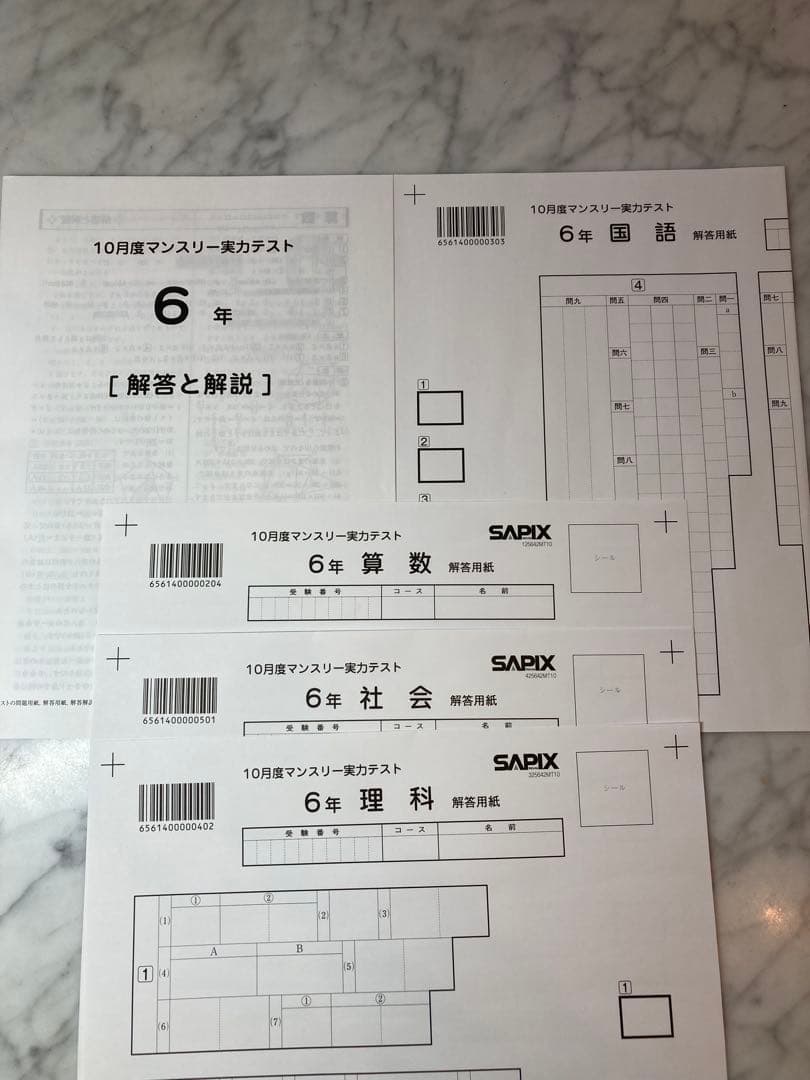 【未使用】SAPIX2025年10月度 6年 マンスリー実力テスト/ 成績資料