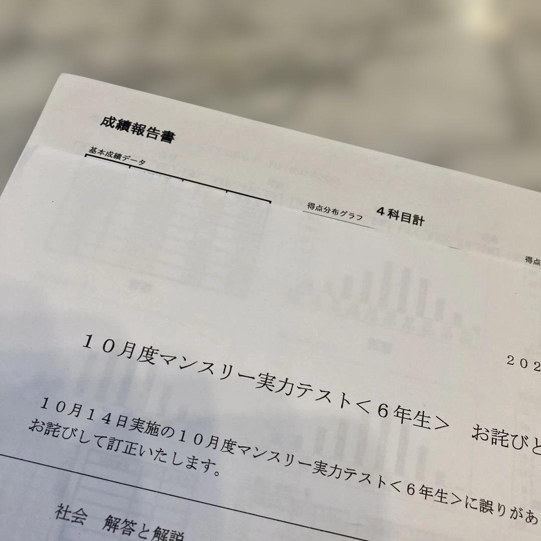 【未使用】SAPIX2025年10月度 6年 マンスリー実力テスト/ 成績資料