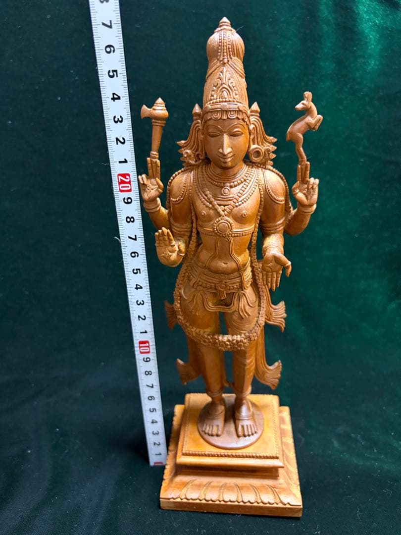 希少インド　ヴィシュヌ神が木彫りアンティーク27cm現状品