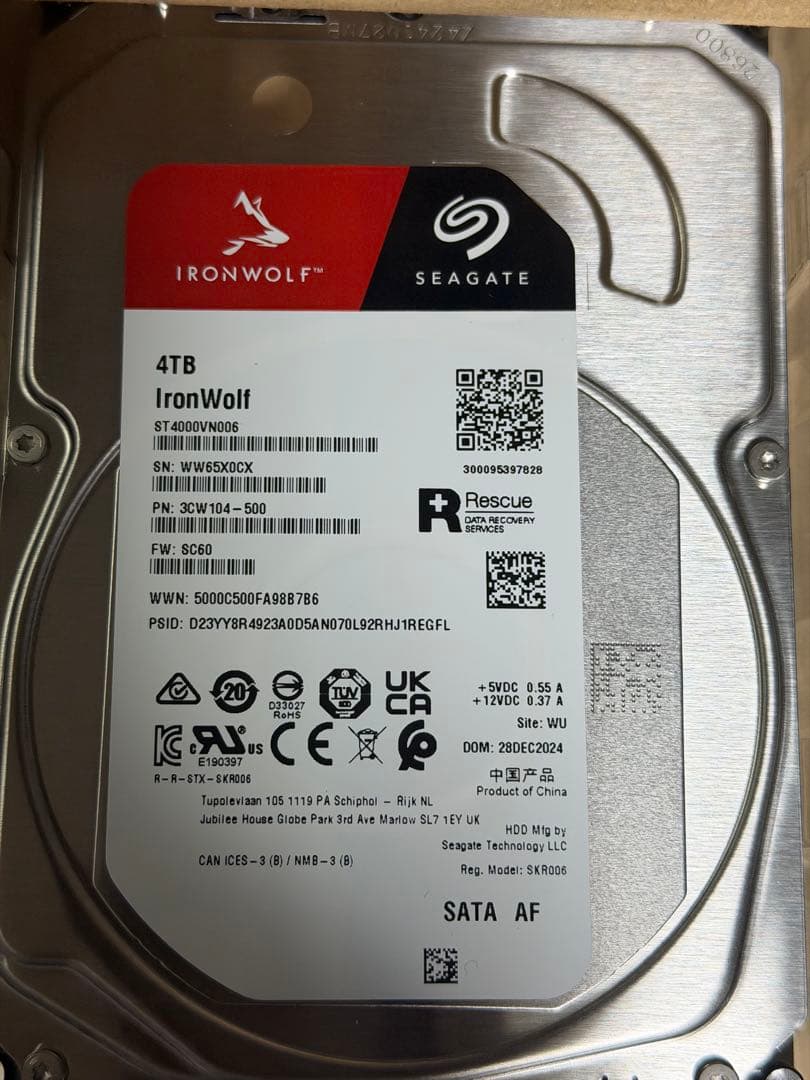 美品 Seagate IronWolf nas用 HDD 4TB 2台 起動5回