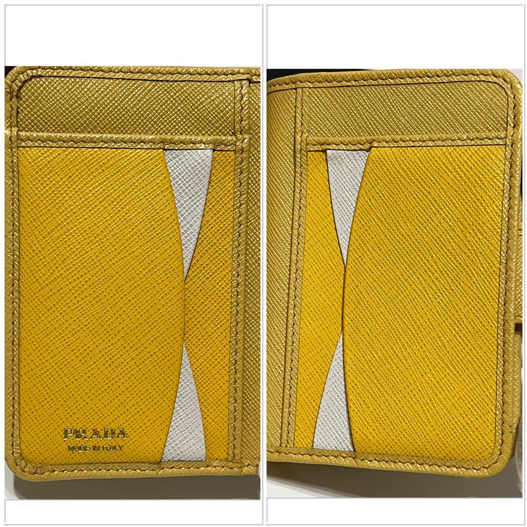 PRADA サフィアーノレザー 二つ折り財布（イエロー）【保証書•専用箱付】