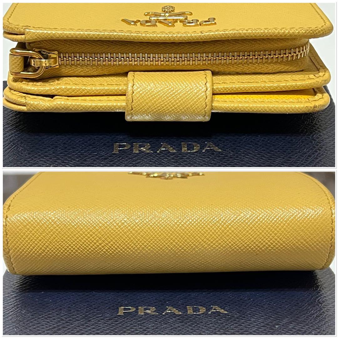 PRADA サフィアーノレザー 二つ折り財布（イエロー）【保証書•専用箱付】