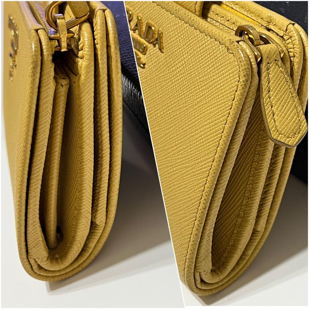 PRADA サフィアーノレザー 二つ折り財布（イエロー）【保証書•専用箱付】