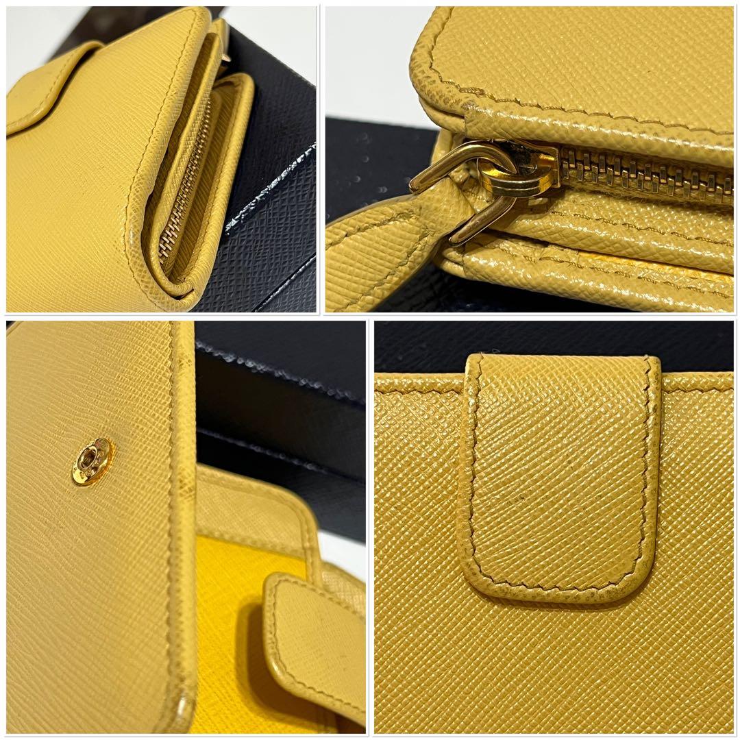 PRADA サフィアーノレザー 二つ折り財布（イエロー）【保証書•専用箱付】