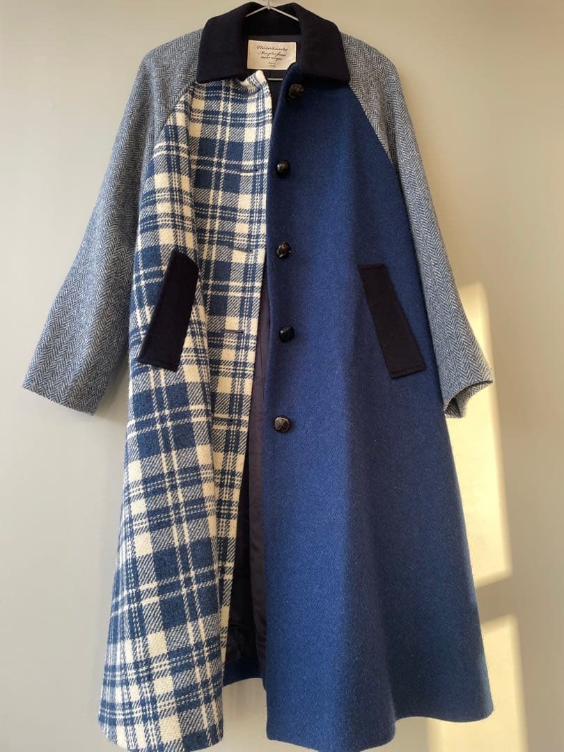 nesessaire ハリスツイード パッチワークコート　ブルー