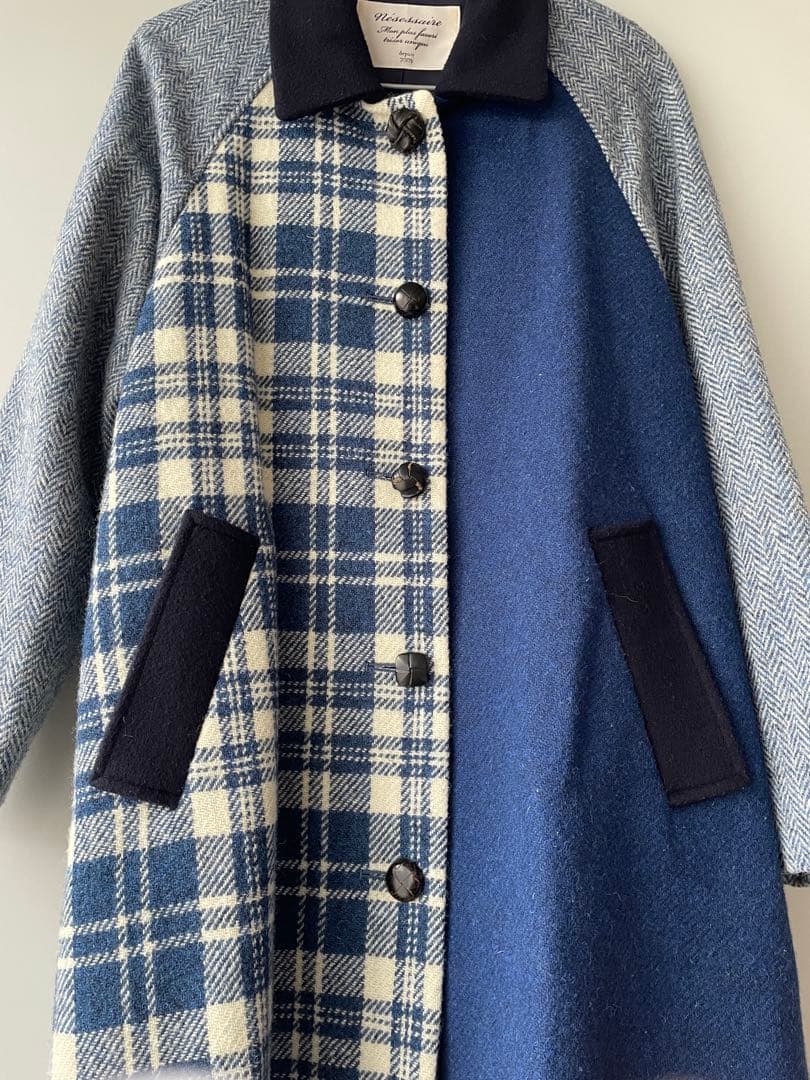 nesessaire ハリスツイード パッチワークコート　ブルー