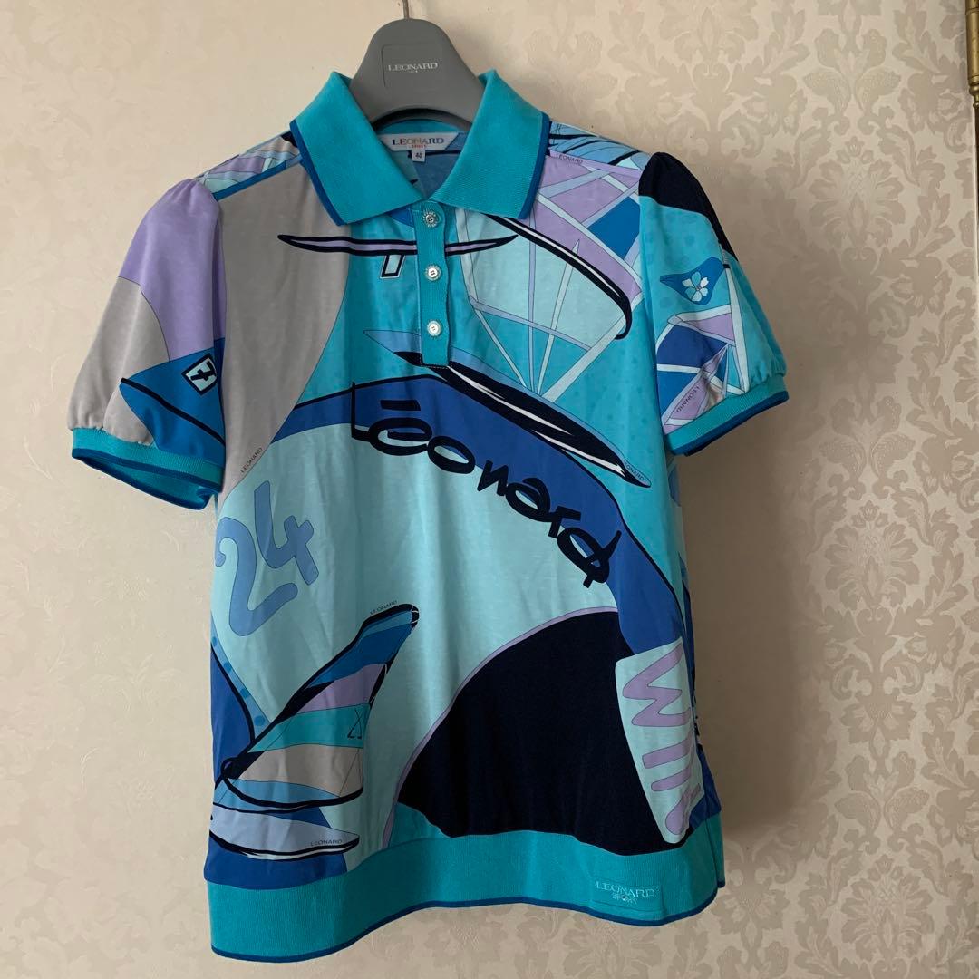 新品LEONARD スポーツ　ブルー系 ポロシャツ 半袖 40