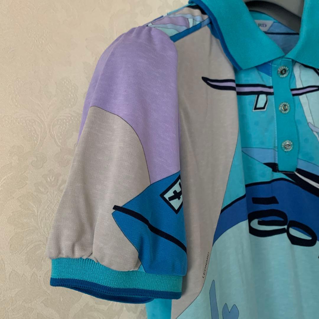 新品LEONARD スポーツ　ブルー系 ポロシャツ 半袖 40