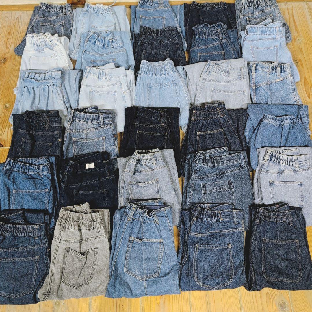 綿100%ウエストゴム デニムパンツ まとめ売り50本 リメイク素材 リペア生地