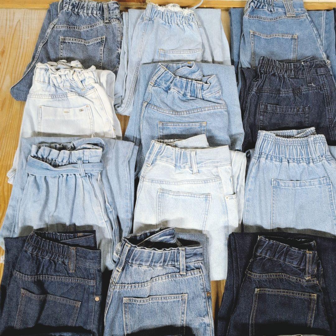 綿100%ウエストゴム デニムパンツ まとめ売り50本 リメイク素材 リペア生地