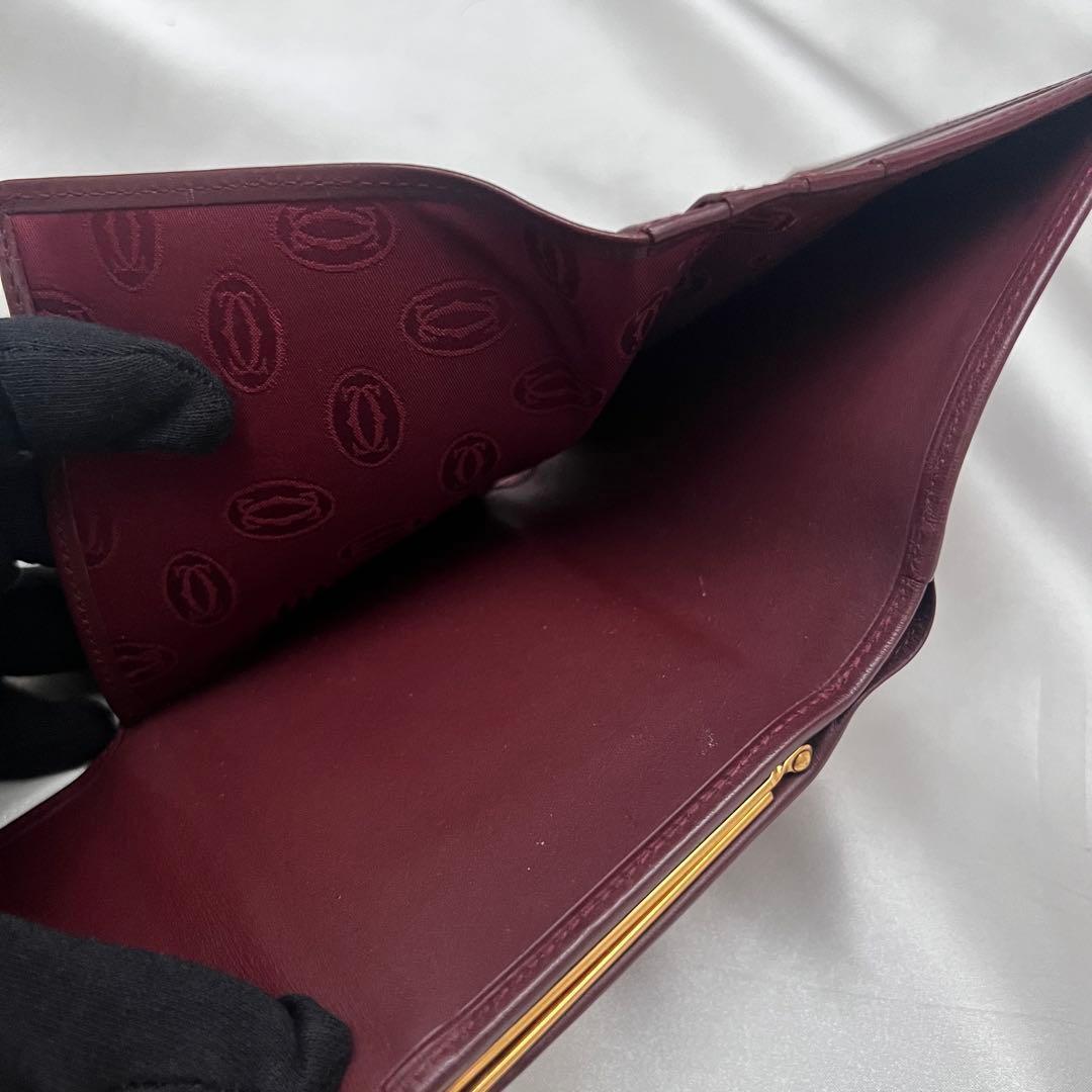 ◇美品◇カルティエ　マストライン　コンパクト財布　がま口　ボルドー×ゴールド