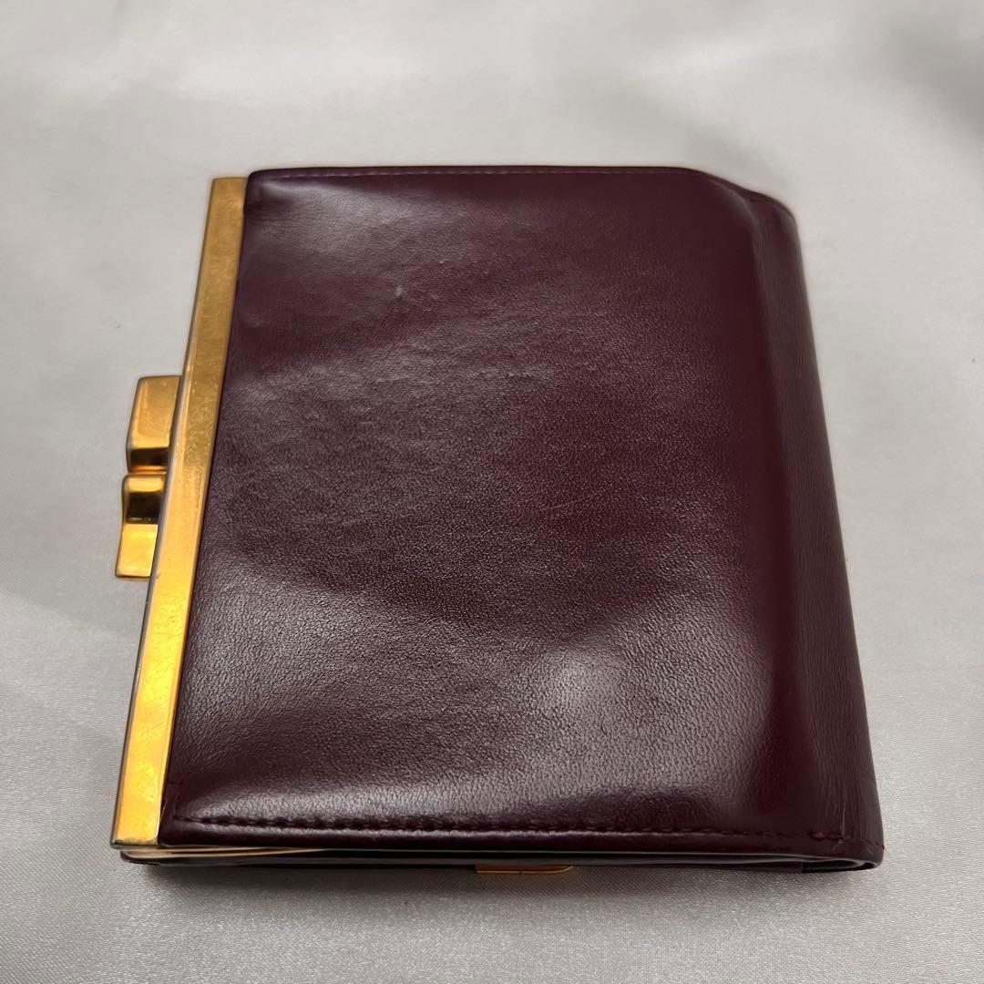 ◇美品◇カルティエ　マストライン　コンパクト財布　がま口　ボルドー×ゴールド