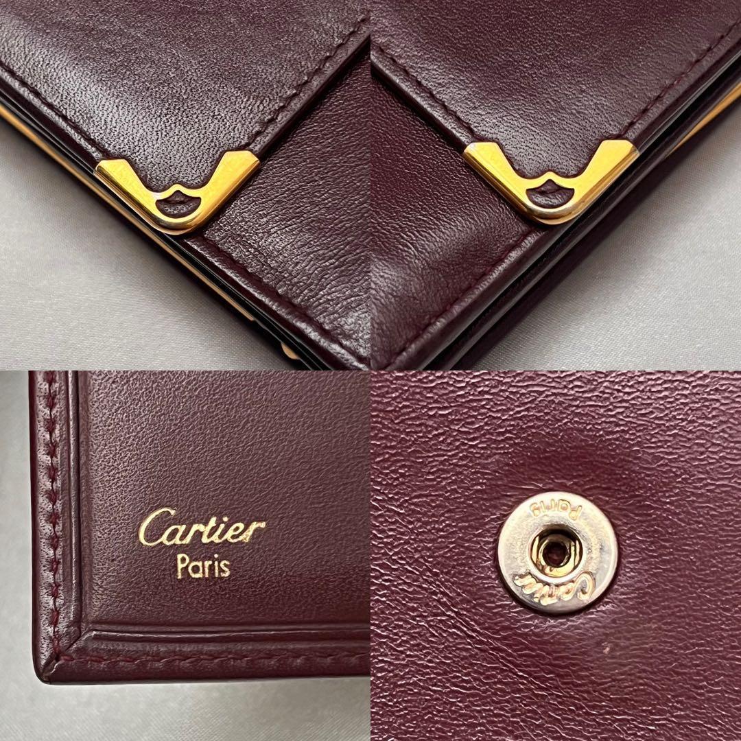 ◇美品◇カルティエ　マストライン　コンパクト財布　がま口　ボルドー×ゴールド