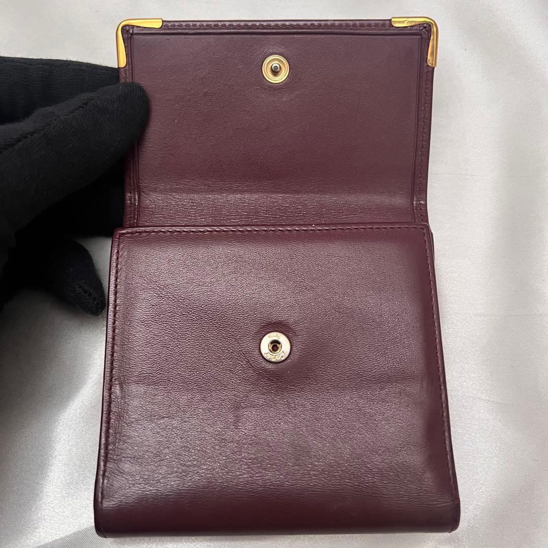 ◇美品◇カルティエ　マストライン　コンパクト財布　がま口　ボルドー×ゴールド