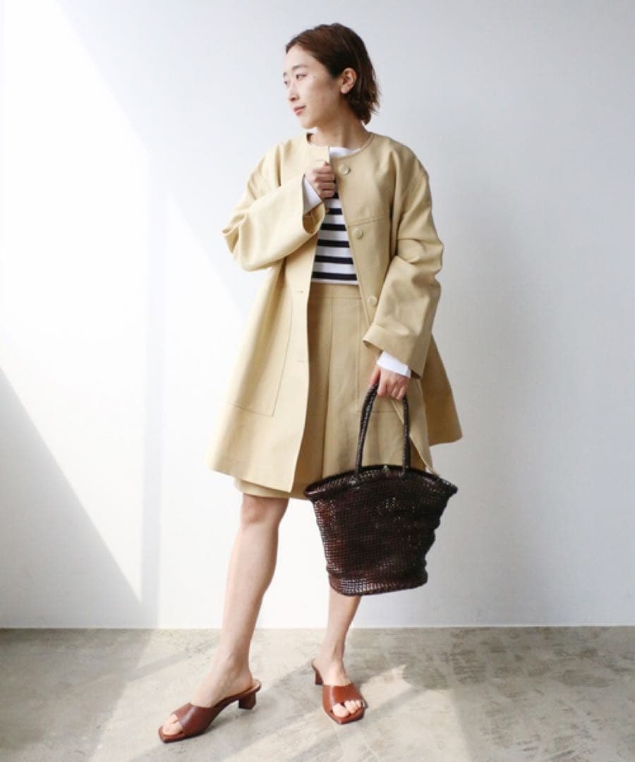 【新品】 IENA 二重織ギャバBOXYコート イエローベージュ / 36