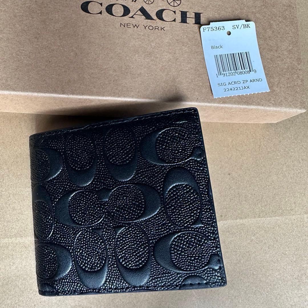 二つ折り財布 メンズ アウトレット COACH F75363 BLK ブラック