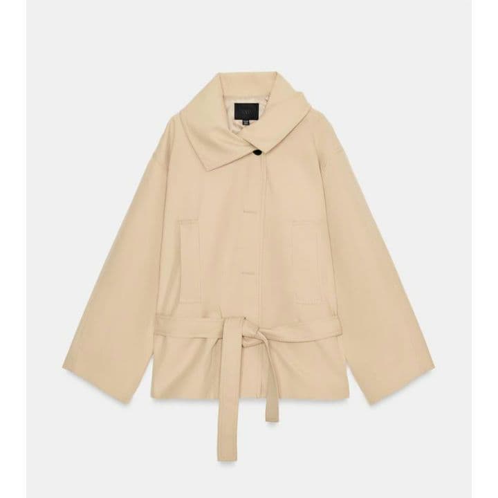 完売品 ZARA ショートトレンチコート M-L ライトゴールデンブラウン