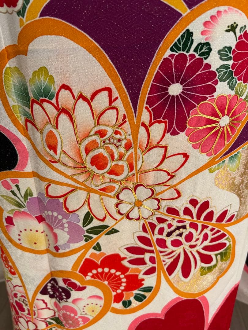 ⭐️可愛い振袖フルセット　正絹振袖　成人式　白地系　地紋柄　銀通し　駒刺繍
