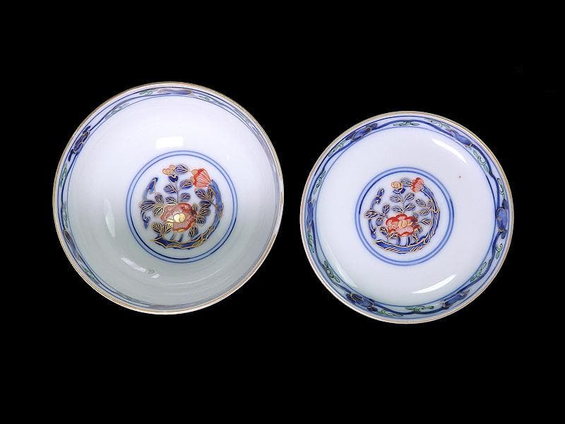 大聖寺伊万里　金襴手　丸紋に鳥の図　蓋茶碗　D136AS-fbqb