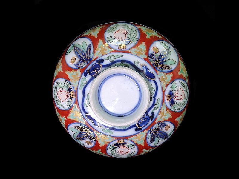 大聖寺伊万里　金襴手　丸紋に鳥の図　蓋茶碗　D136AS-fbqb
