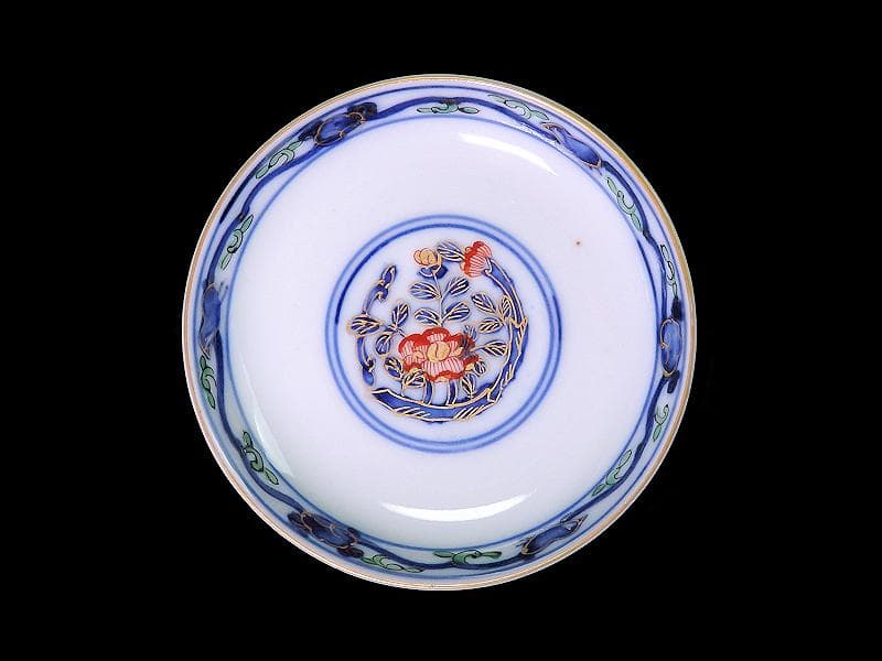 大聖寺伊万里　金襴手　丸紋に鳥の図　蓋茶碗　D136AS-fbqb