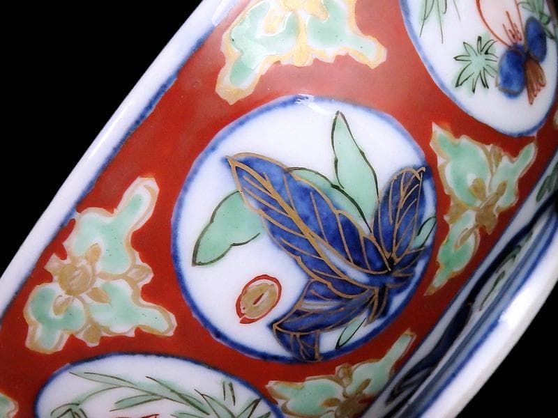 大聖寺伊万里　金襴手　丸紋に鳥の図　蓋茶碗　D136AS-fbqb