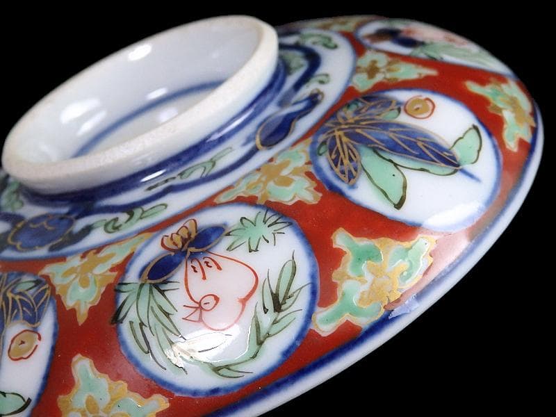 大聖寺伊万里　金襴手　丸紋に鳥の図　蓋茶碗　D136AS-fbqb