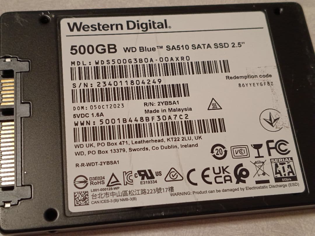 【値下げ】WD BlueSA510 500GB SSD67時間100% 249