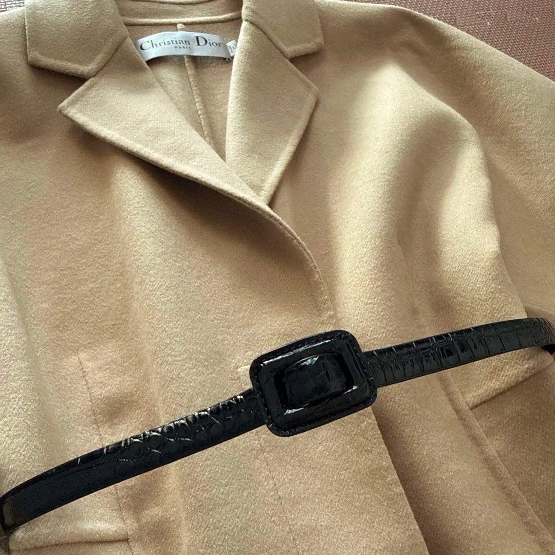 Dior ベルト付きウールロングコート キャメル34