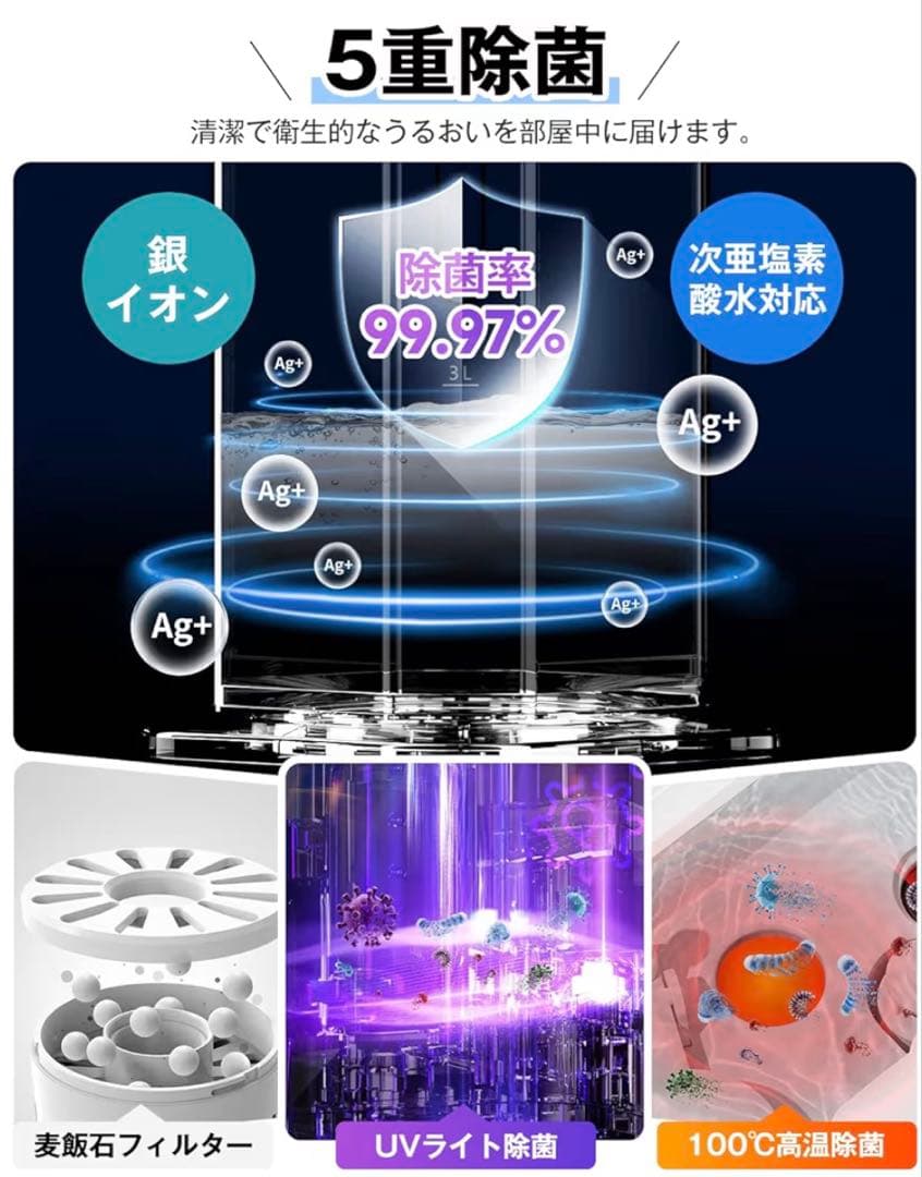 加湿器 大容量 タワー式 9L 加超音波式 ハイブリッド加湿器 多重除菌 アロマ