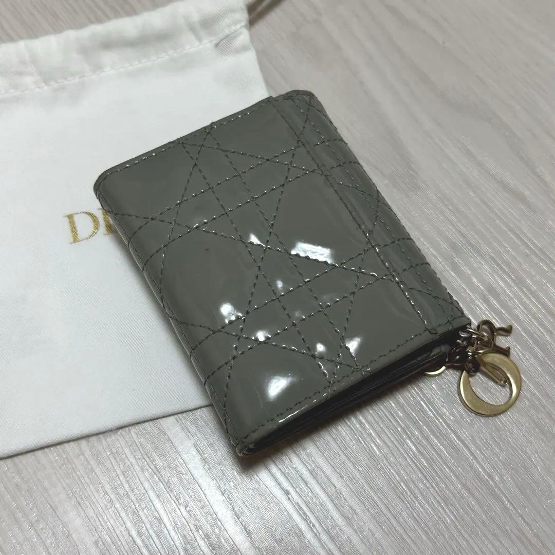 美品 Dior レディディオール パテントレザー 三つ折り財布